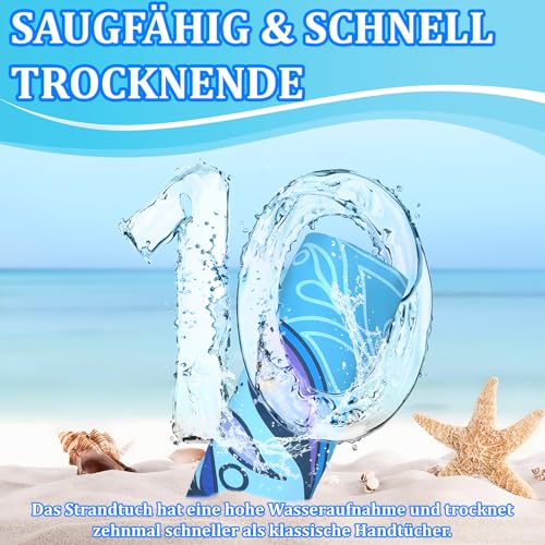 Giyim Strandtuch XXL - 180 x 100 cm Mikrofaser Handtuch mit Tasche, Saugfähig und Schnell Trocknende Strandhandtuch, Weiches & Leichtes Beach Towel für Strand, Schwimmen (Schildkröten)