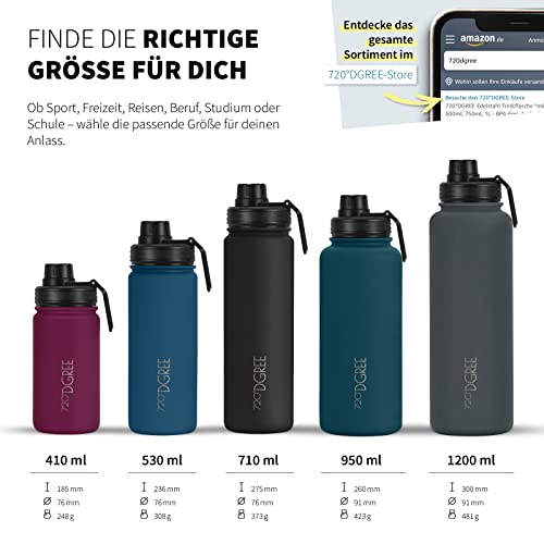 720°DGREE Edelstahl Trinkflasche 950ml “noLimit” - Auslaufsicher, Kohlensäure geeignet, BPA-Frei - Thermosflasche, Isolierflasche mit Schraubverschluss für Sport, Fitness, Outdoor +Gratis Sportdeckel