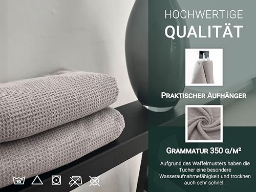ZOLLNER 2er Set Saunatücher in 70x180 cm - langlebige Badetücher in grau - mit praktischem Aufhänger - Zeitloses Waffelmuster - waschbar bis 95°C - Baumwolle - Hotelqualität