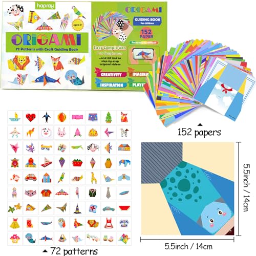 hapray Origami Kit for Kids Ages 6-12 10 Year Olds, with Guiding Book, 152 Paper with 72 Patterns, DIY Art and Craft Projects Activity, Beginners Children's Day Gift Childs Boys Girls