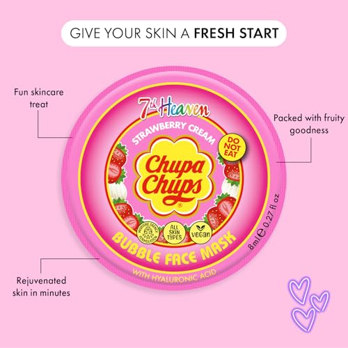 7th Heaven x Chupa Chups Bubble Face Mask (Strawberry Cream) Exfoliating Peel Off Face Mask with Hyaluronic Acid, Vegan - Genuine 7th Heaven Face Masks Skincare