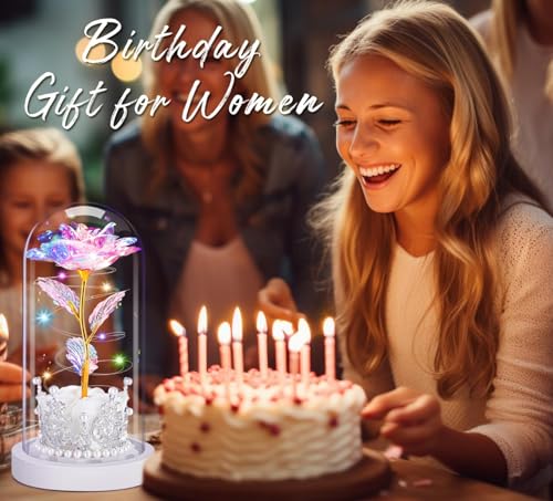 LinjunFa Eternal Rose-Forever Rose Gift Women,Birthday Gift for Women,Rose Gift for Her,Light Up Galaxy Roses in Glass,Beauty and The Beast Rose with LED Light,Flower Present for Women,Girlfriend