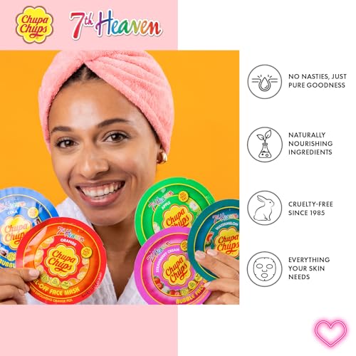 7th Heaven x Chupa Chups Bubble Face Mask (Strawberry Cream) Exfoliating Peel Off Face Mask with Hyaluronic Acid, Vegan - Genuine 7th Heaven Face Masks Skincare