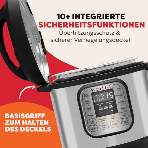 Instant Pot Duo 7-in-1-Multikocher 5,7 l – gebürstetes Edelstahl, großer Schnellkochtopf, Schongarer, Reiskocher, Sauteuse, Joghurtbereiter, Dampfgarer und Speisenwärmer, spülmaschinenfest