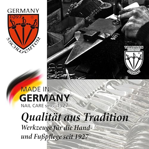 DREI SCHWERTER - Nagelschere gebogen | Scharfe Klinge zum exakten Schneiden von Nägeln. Rostfreie Markenqualität MADE IN GERMANY | Inhalt: Schwarzes Nageletui aus Kunstleder