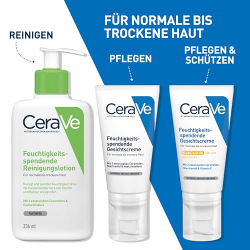 CeraVe Feuchtigkeitscreme für das Gesicht mit LSF 50, Creme für trockene bis sehr trockene Haut, Tagescreme mit Hyaluron und 3 essenziellen Ceramiden, 52 ml