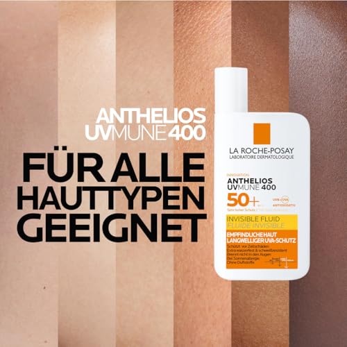 La Roche Posay Sonnenfluid für das Gesicht für zu Sonnenallergie neigende und empfindliche Haut, Mit innovativem UV-Filter Mexoryl 400 LSF 50+, Anthelios Invisible Fluid UVMune 400, 50 ml