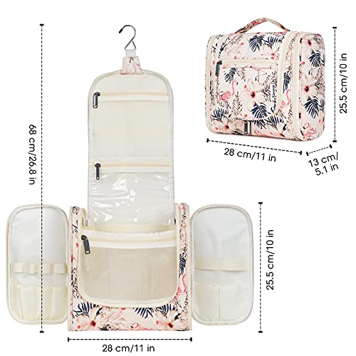Narwey Groß Kulturbeutel Damen & Herren - Gross Kulturtasche Zum Aufhängen, Kinder Kosmetiktasche - Waschtasche für Mädchen (Beiger Flamingo (Groß))