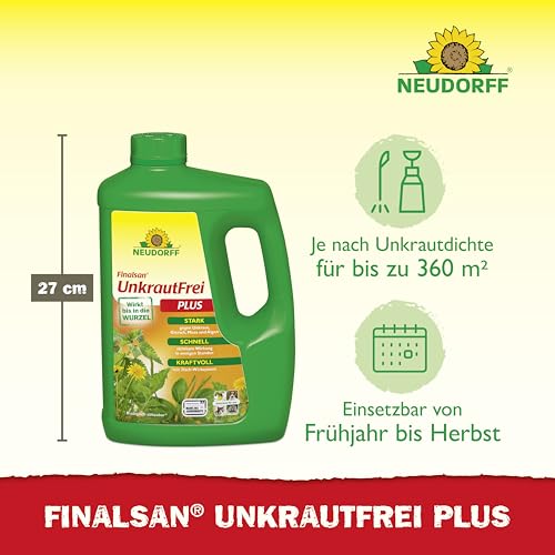 Neudorff Finalsan UnkrautFrei Plus Konzentrat, kraftvoller Unkrautvernichter, der bis in die Wurzel wirkt. Schnell wirkender Unkraut Entferner 1x 2 Liter, Grün