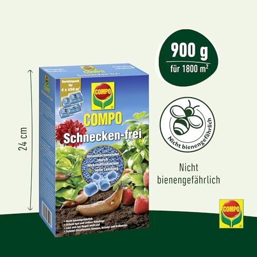 COMPO Schnecken-frei - Schneckenkorn - regenfest - Streugranulat gegen Schnecken im Vorteilspack - reicht für bis zu 1800 m² - 4x225 g, Schneckenfrei