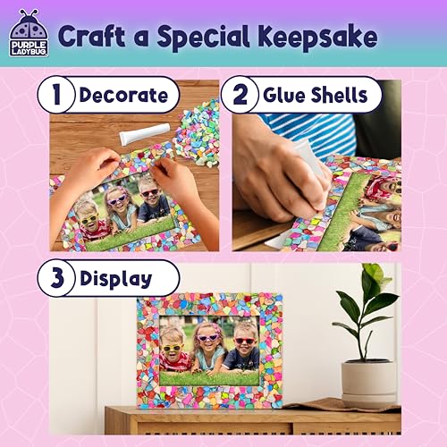 PURPLE LADYBUG Decorate Your Own Mosaic Photo Frame Craft Kits for Kids Age 6+ - 7 Year Old Girl Gifts, Birthday Gifts for 10 Year Olds Girls, DIY Arts and Crafts Activity for Kids Ages 6-10