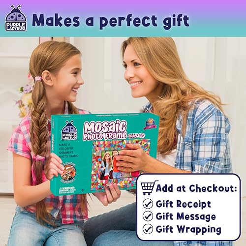 PURPLE LADYBUG Decorate Your Own Mosaic Photo Frame Craft Kits for Kids Age 6+ - 7 Year Old Girl Gifts, Birthday Gifts for 10 Year Olds Girls, DIY Arts and Crafts Activity for Kids Ages 6-10