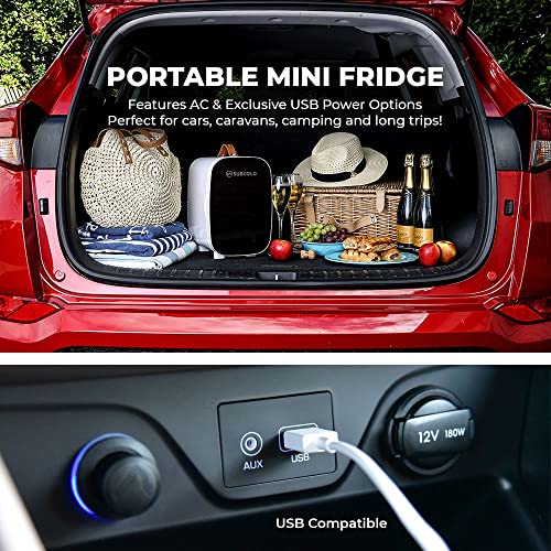 Subcold PRO6 Mini Fridge 6L / 8 Can – Quiet & Energy-Efficient, USB & AC Powered Small Fridges for Bedrooms, Car, Office, Travel | Portable Mini Fridge For Skincare, Beauty, Drinks & Snacks (Black)