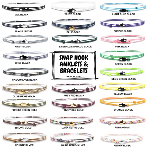 Made by Nami Dünnes Wickel-Armband Herren & Damen mit Karabiner-Haken Verschluss Handmade - Maritimer Surfer Schmuck - Minimalistisches Stoff-Armband - 100% Wasserfest & verstellbar (Smaragd Schwarz)