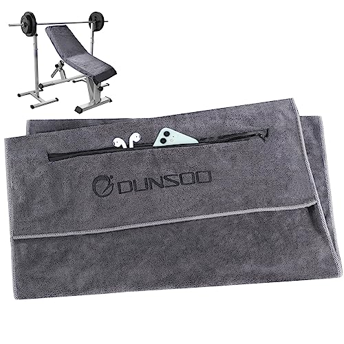 DUNSOO Fitness Handtuch I 120x50cm I Mikrofaser Sporthandtuch mit Reißverschlusstasche für Fitnessstudio und Training I Gym Handtuch (Dunkelgrau)