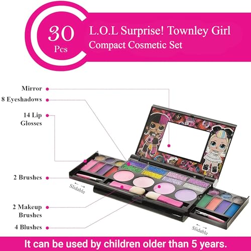 L.O.L Überraschung! All-in-One Kids Kosmetik Kompakt Set Waschbarer Lippenglänz Augen Wange Schimmer Pinsel Bunte Schönheit Set für Mädchen Kinder Alter 3+ von Townley Girl