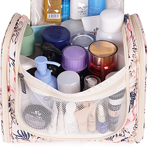 Narwey Groß Kulturbeutel Damen & Herren - Gross Kulturtasche Zum Aufhängen, Kinder Kosmetiktasche - Waschtasche für Mädchen (Beiger Flamingo (Groß))