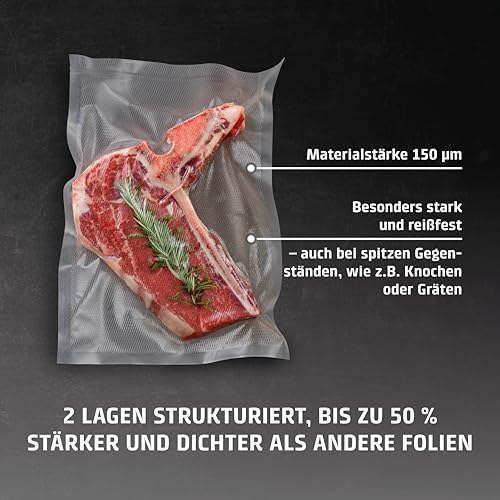 CASO 8 Sterne Profi- Folienbeutel 20x30 cm / 50 Beutel, Vakuumierbeutel für alle Vakuumierer, sehr stark & reißfest ca. 150µm, Vakuumbeutel Lebensmittel Vakuumiergerät, Sous Vide, BPA-frei