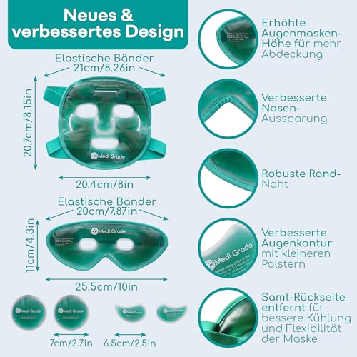 Medi Grade Kühlmaske Gesicht und Kühlende Augenpads – Augenmaske Kühlend mit Geltechnologie, Gesicht, Augen, Augenringe entfernen, Reduziert Schwellungen, Dunkle Ringe, mit Kühltasche