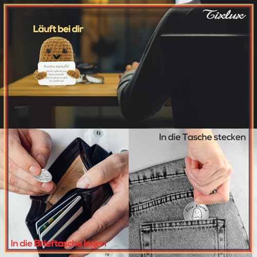 Tixlux Pocket Hug Positive Kartoffel, Kreative Strickwolle Kartoffel Puppe und Kleine Umarmung Glücksbringer (Silber), Gute Besserung, Mutmacher Geschenk, Geschenke für Frauen, Geschenk zum Abschluss