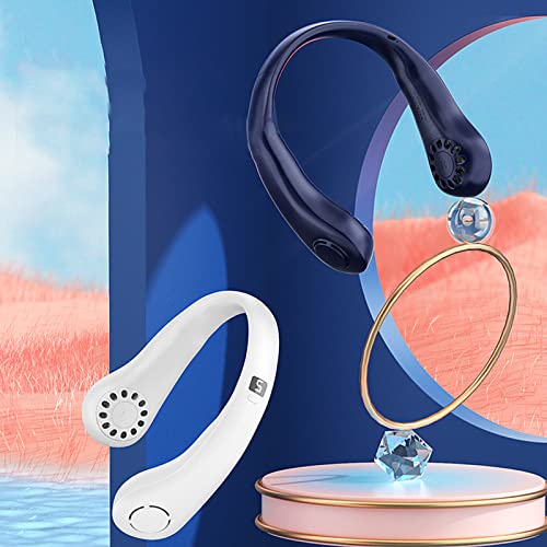 Deyaah Portable Neck Fan, 3000mAh Neck Fan 360° Bladeless Cooling Personal Neck Fan Rechargeable Hand-free Neck Fan with 5 Speeds for Travel, Outdoor, Home, Office, School, Camping (Blue)