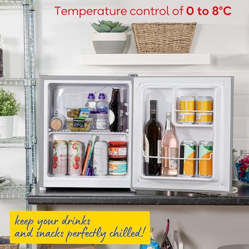 Russell Hobbs Table Top Larder Mini Fridge 40L Capacity, Quiet Running 39DB, Reversible Door, 0 to 8 Degrees Manual Temperature Control, Stainless Steel Effect RHTTLF2E1SS