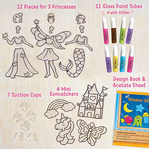 Imagimake Window Art Princess | Unicorn & Mermaid Suncatcher Kit | 16-Piece Glass Painting Set | Craft Kits for Kids 5-12 | Girls Birthday Presents | Birthday Gift for 5 Year Old Girls