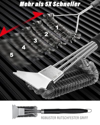 Grillbürste, Grill Reinigungsbürste Edelstahl Schaber, dichte Edelstahlborsten, Extra Langer PP Griff, für Gasgrill, Holzkohlegrill, Kugelgrill, Elektrogril, Grillrost
