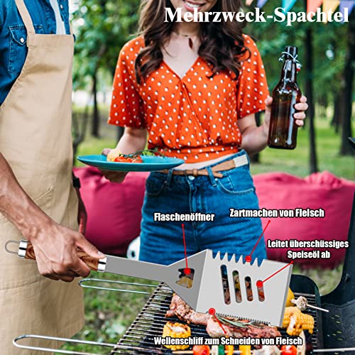 Grilliance BBQ Grillbesteck Set 30 Grillzubehör aus Hochwertiger Edelstahl Grillzange Grillspachtel Korkenzieher Grillset mit Grillkoffer und Grillmatte für Männer Geschenk für Garten Camping Braun