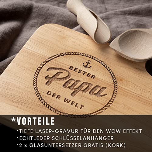 kupi Vatertagsgeschenk für Papa | Geschenk Vatertag Brettchen | Vatertagsgeschenke Bester Papa Geschenke | Frühstücksbrettchen + Schlüsselanhänger mit Untersetzer