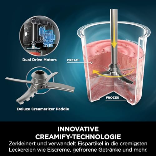 Ninja CREAMi Deluxe Eismaschine mit 3 Behältern, 10 Funktionen, Dessert & Ice Cream Maker für Eiscreme, Sorbet, Frozen Joghurt, Milchshakes, Slushi, 2-in-1 Geschmacksoption, Silber, NC501EU