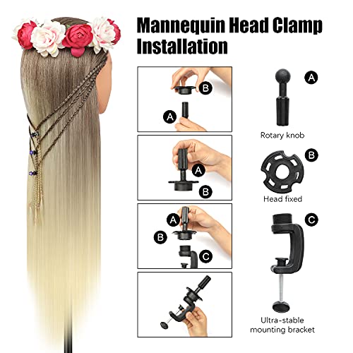 Trainingsköpfe, 28 inch Übungskopf Frisierkopf Friseur 100% Synthetikfaser-Haar Styling Kopf Frisierkopf für Frisöre mit kostenloser Klemme und DIY Flechtset(Golden)
