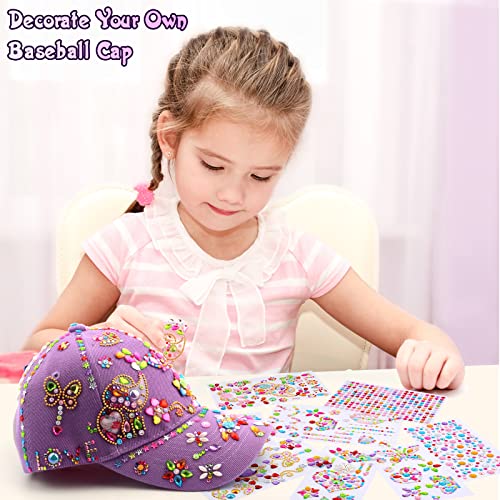 Geschenke für Mädchen DIY Baseballkappe, Hut Selbst Gestalten mit Edelstein Aufklebern, Einschulung Geburtstag Geschenk Mädchen 4 5 6 7 8 9 10 11 12 Jahre,Baseball Cap Bastelset für Kinder Schulanfang