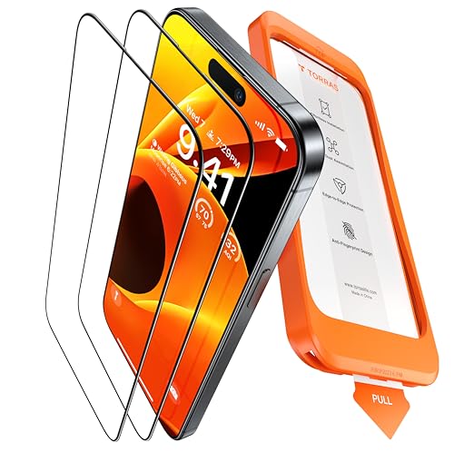 TORRAS für iPhone 16 Pro für Panzerglas [Full Screen] TOP Bruchsicherheit Folie für iPhone 16 Pro Schutzfolie 9H+ Schutzglas [Auto-Installation] Anti-Fingerabdruck, 2 Stück