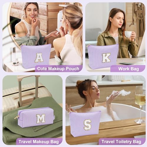 Parima Kosmetiktasche Damen Mädchen - Personalisierte Geschenke Make Up Tasche Mädchen Reise Schminktasche Geburtstagsgeschenk für Frauen Mädchen Geschenke für Frauen Lila Buchstaben Kosmetiktasche L