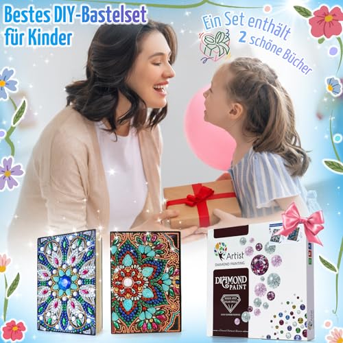 Basteln Mädchen 7 8 9 10 Jahre, Geschenke Mädchen 6-12 Jahre Diamant Painting A5 Notizbuch Bastelset Kinder Spielzeug ab 5-7-9-11 Jahre Geburtstagsgeschenk für Mädchen Tagebuch Mandalas Geschenkideen