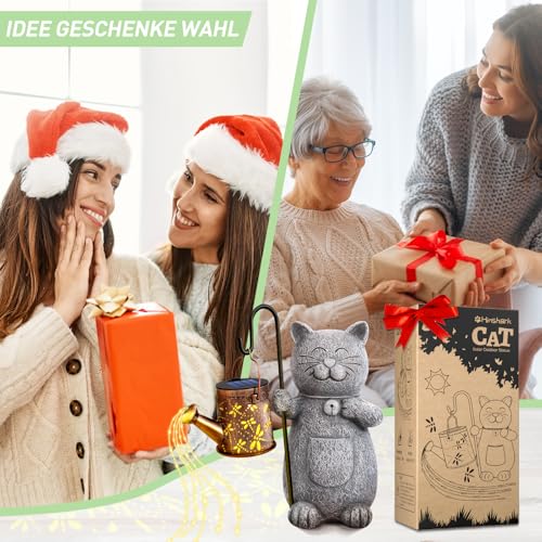 Hinshark Geschenke für Frauen Mama, Katze Deko Gartenstatuen mit Solar Laterne, Geburtstagsgeschenk für Frauen, Ostergeschenke Erwachsene Frauen, Geschenk für Frauen, Muttertagsgeschenk, Mama Geschenk