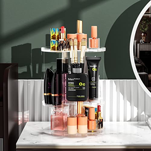 Newaner Make Up Kosmetik Organizer, 360 Drehung Lippenstift-Organizer Kosmetische Aufbewahrungsbox Desktop für Dresser Badezimmer Schlafzimmer, Transparent Kommode aus Kunststoff