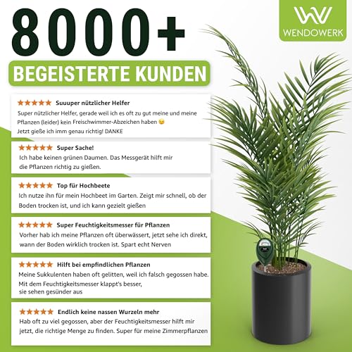 Wendowerk® Boden Feuchtigkeitsmesser für Pflanzen - [Grün/Schwarz] - Ohne Batterien - Verbessertes Feuchtigkeitsmessgerät Pflanzen [2025] – Premium Bodentester