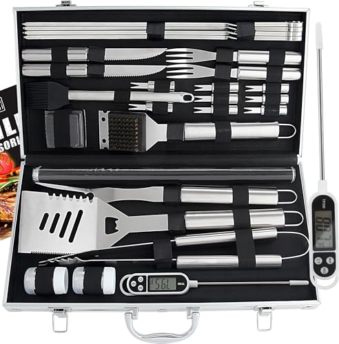 28-teiliges Grillzubehör Set für Männer – Premium Edelstahl Grillkoffer mit Grillmatte, Grillbesteck Papa, Männer und Frauen - Perfekt für Gasgrill, Holzkohlegrill und Camping