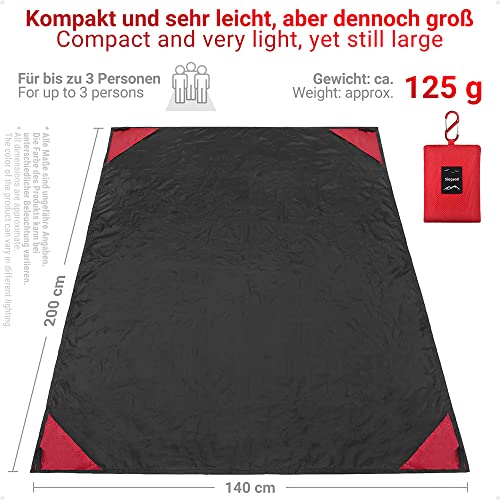 Siegvoll Picknickdecke mit praktischem Karabiner Ultraleicht ultradünne tragbare Stranddecke, Outdoor Decke für Strand, Picknick, Camping und Wandern 140 x 200 cm (Schwarz)