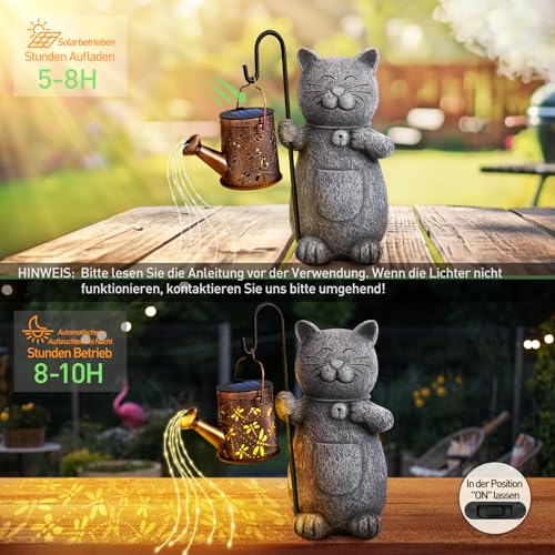 Hinshark Geschenke für Frauen Mama, Katze Deko Gartenstatuen mit Solar Laterne, Geburtstagsgeschenk für Frauen, Ostergeschenke Erwachsene Frauen, Geschenk für Frauen, Muttertagsgeschenk, Mama Geschenk