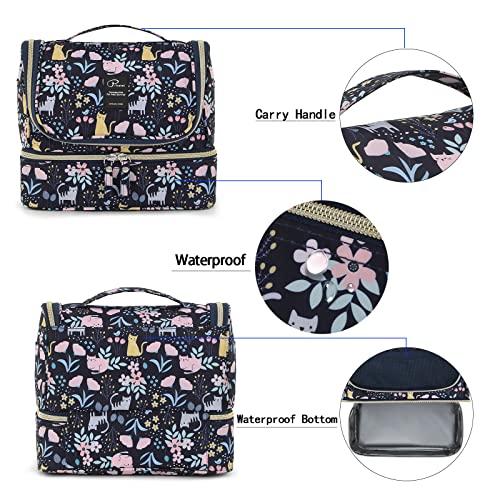 Kulturtasche zum Aufhängen für Damen, Lychii Reise Kulturtasche Waschtasche Organizer für Koffer & Handgepäck - Cat