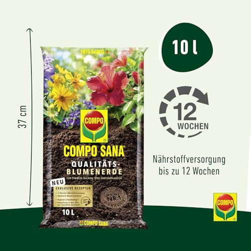 COMPO SANA Qualitäts-Blumenerde mit 12 Wochen Dünger für alle Zimmer-, Balkon- und Gartenpflanzen 10 l