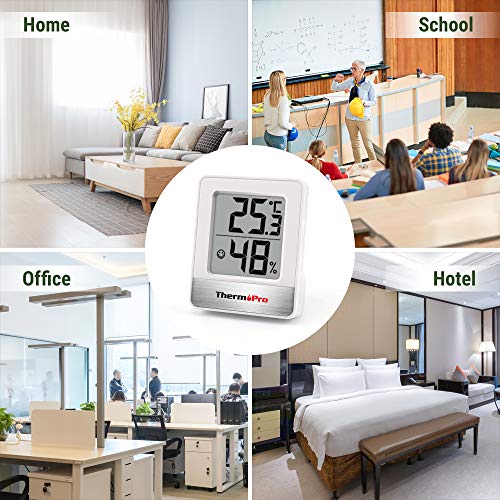 ThermoPro TP49 digitales Mini Thermo-Hygrometer Thermometer Hygrometer innen Temperatur und Luftfeuchtigkeitmessgerät mit Smiley-Indikator für Gewächshaus, Wohnzimmer, weiß