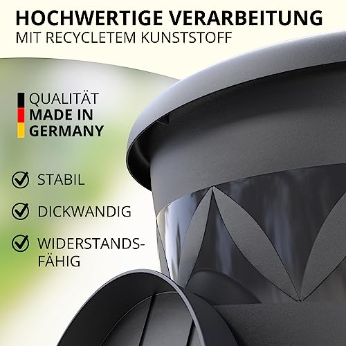 Plastard Blumentopf Durchmesser 40 cm mit Untersetzer Farbe Anthrazit runder Pflanzkübel Blumenkübel Gartentopf aus Kunststoff witterungsbeständiger für Innen und Außen