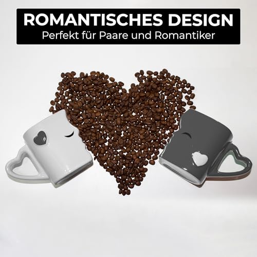 MIAMIO - Kaffeetassen/Küssende Tassen Set Geschenke für Frauen/Geschenke für Männer/Freund/Freundin Hochzeitsgeschenke für brautpaar/Weihnachten aus Keramik (Grau)