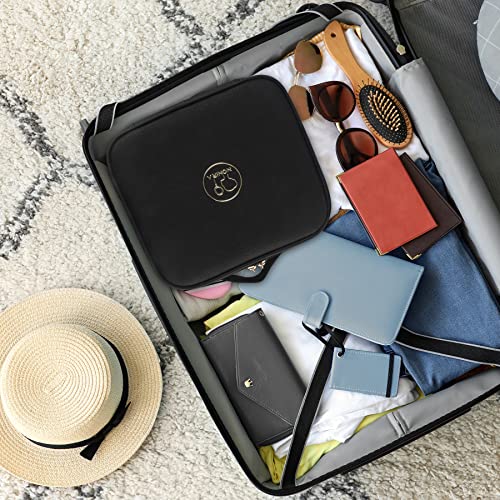 MOMIRA Reise-Makeup Tasche Kosmetiktasche mit beleuchtetem Spiegel, Einstellbarer Helligkeit in 3 Farbszenarien, Geschenk für Frauen - Schwarz