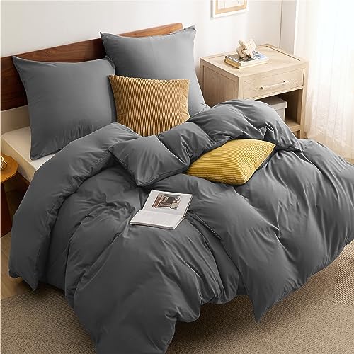 BEDSURE Bettwäsche 135x200 4teilig Anthrazit - 2 Bettbezüge 135x200 cm + 2 Kissenbezüge 80X80 cm, ÖKO-TEX Bettwäsche-Sets Grau Polyester Mikrofaser mit Reißverschluss