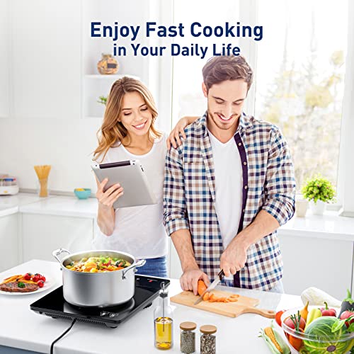 IsEasy Single Induction Cooker 2100W Portable Induction Hob with Slim Black Crystal Panel Body, Induction Plate with 9 Power Levels Setting, Max & Min Function, 8-hours Timer, Safety Lock (WQ-8030)